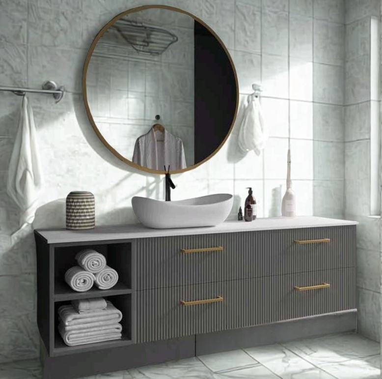 ארון אמבט תלוי לאו גודל 120 כולל משטח קוריאן לכיור מונח