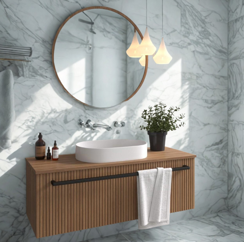 ארון אמבט תלוי עץ תלת שכבתי דגם בקעה