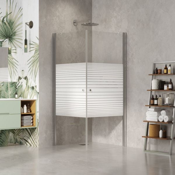 מקלחון פינתי בוסטון 80/80 (76-78) ניקל, 2 דלתות על ציר, פסים