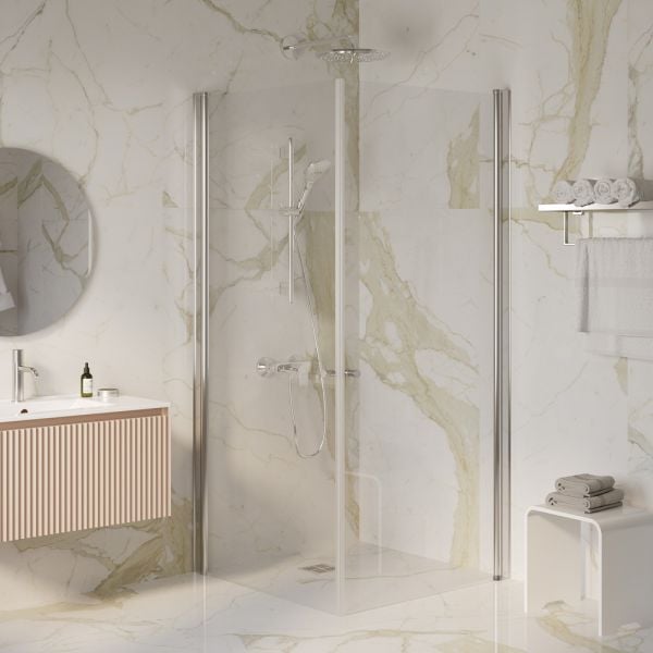 מקלחון פינתי בוסטון 90/90 (87-89) ניקל, 2 דלתות, שקוף