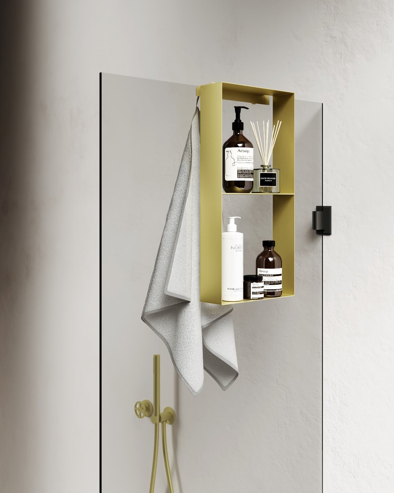 נישה נירוסטה חיצונית מלבני מחולק זהב מט 60/30 לתליה על קיר/ מקלחון