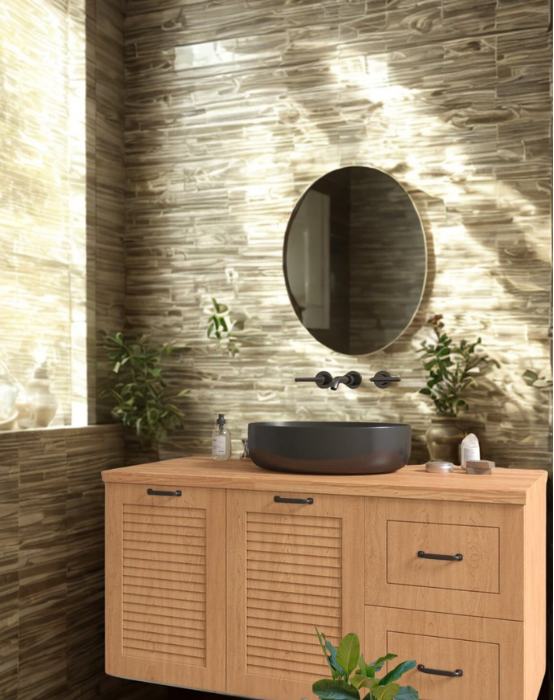 ארון אמבט תלוי תו עץ אלון