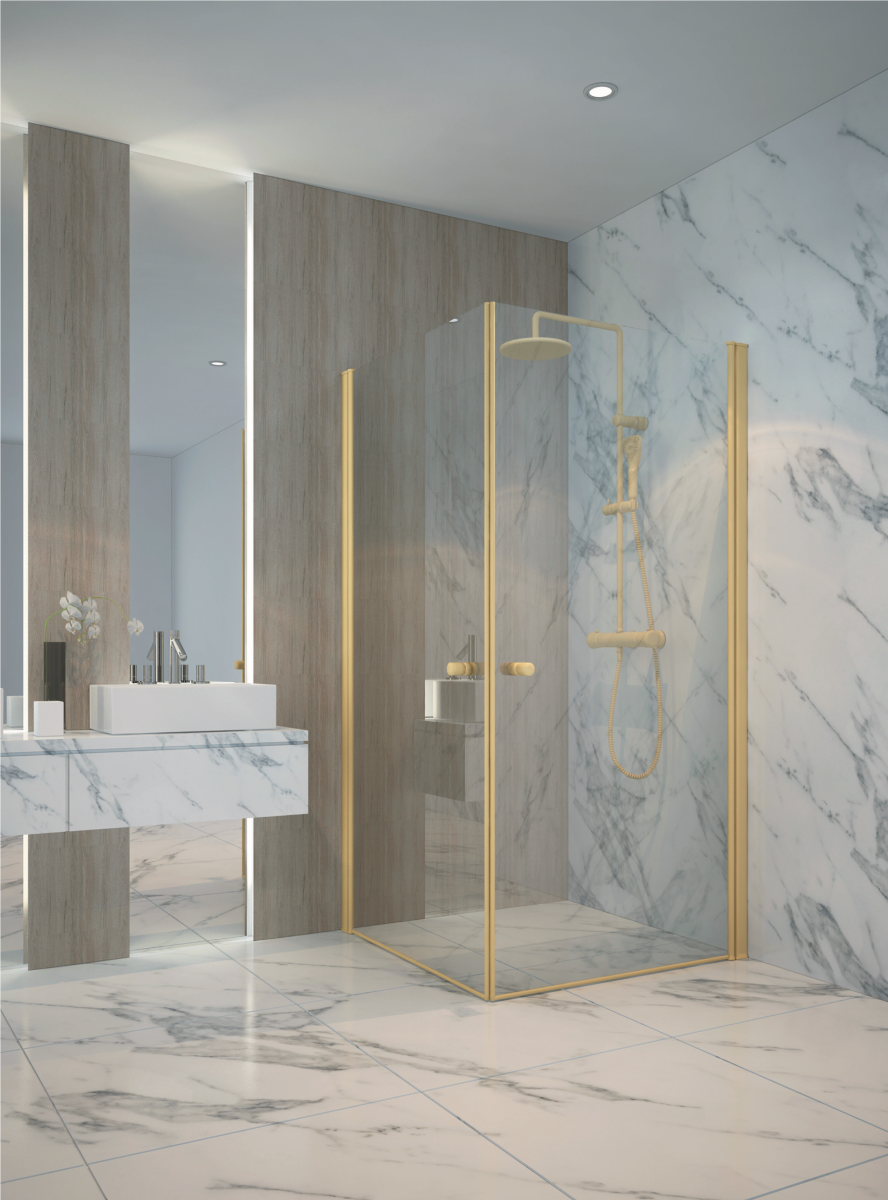 מקלחון פינתי 90/90 (86.5-89) פרופיל זהב מט, 2 דלתות