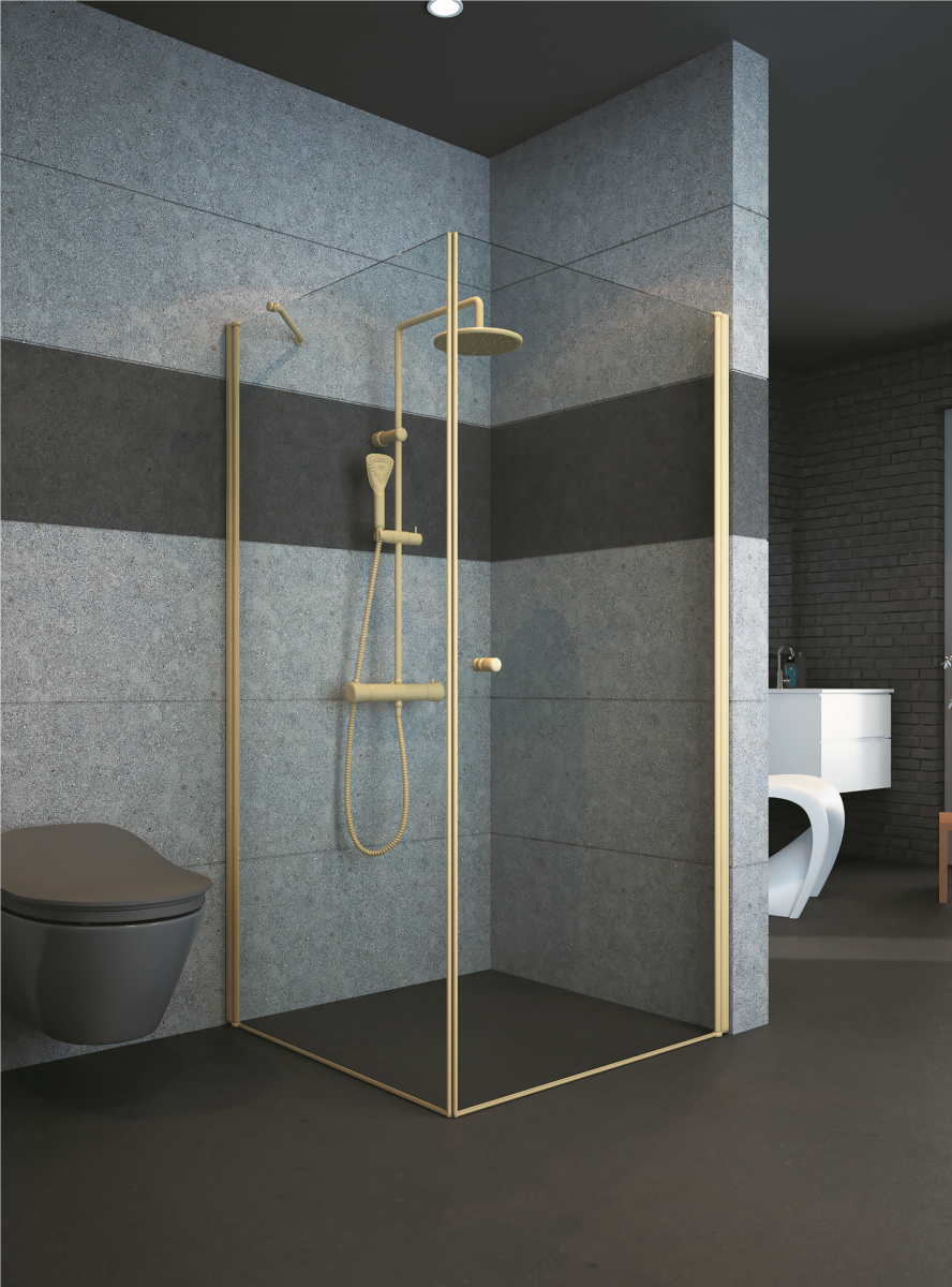 מקלחון פינתי דופן קבועה + דלת פתיחה החוצה בלבד ( מידות 60-90 ס"מ )