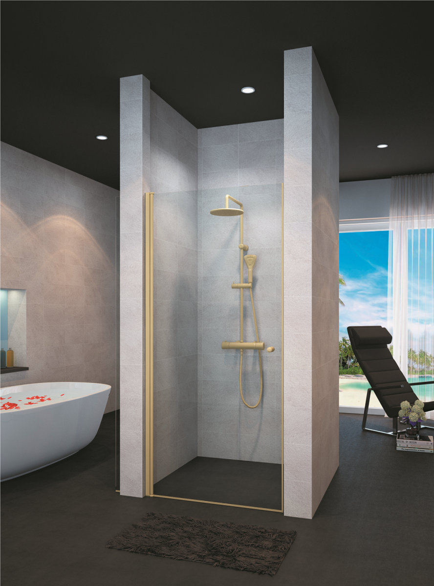 מקלחון חזית דלת פרופיל זהב מט, (מידות 60-90 ס"מ)