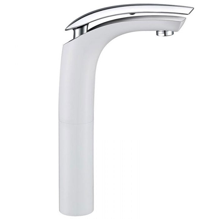 ברז אמבט גבוה פיה מסתובבת לבן מט ידית ניקל