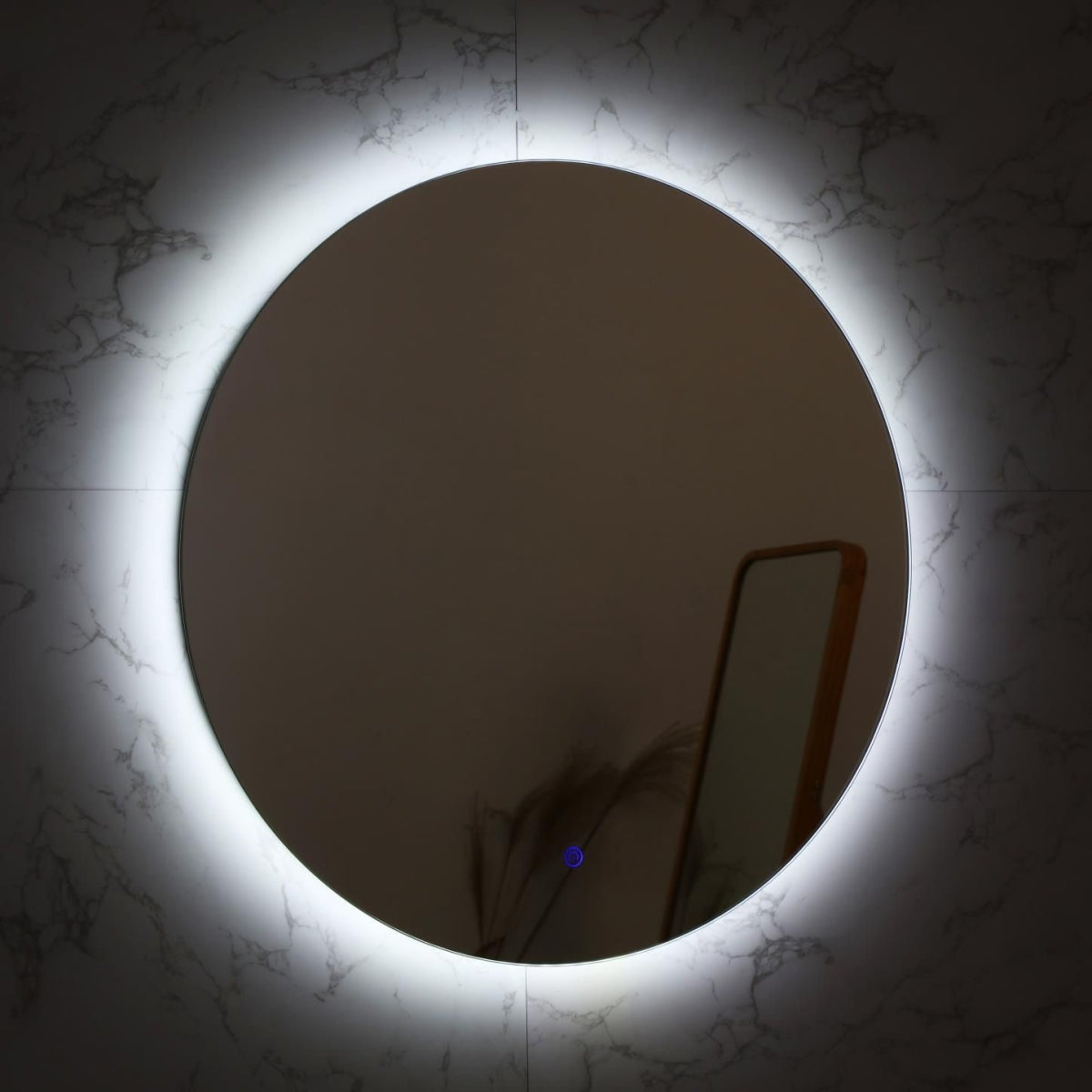 מראת לד אחורי עגולה מרחפת יוקרתית קוטר 60 שלשה גווני תאורה כולל מפיג אדים