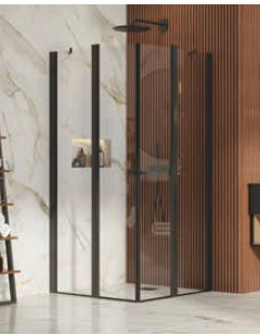 מקלחון פינתי דגם אנגלו 2 90/90 (87-90) פרופיל שחור 2 קבוע 2 דלתות זכוכית שקופה