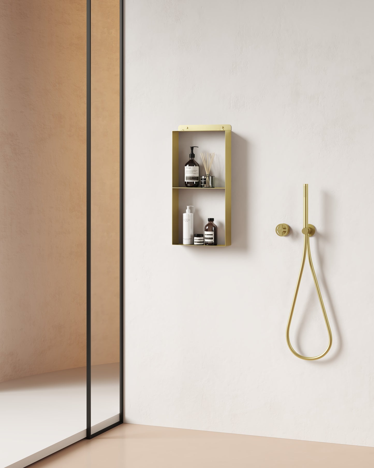 נישה נירוסטה חיצונית מלבני מחולק זהב מט 60/30 לתליה על קיר/ מקלחון