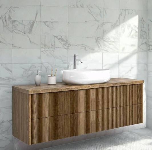 ארון אמבט עץ אלון תלוי דגם בורח גודל 60 (2 מגירות)