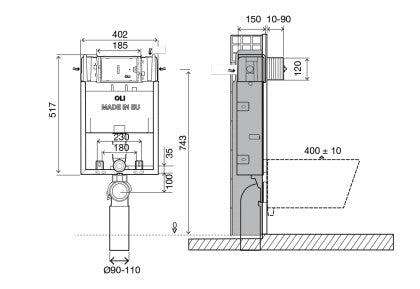 מיכל הדחה פנאומטי סמוי נמוך לקיר גבס EXPERT