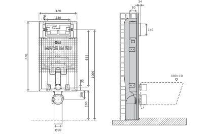 מיכל הדחה פנאומטי סמוי לקיר בטון 80OLI