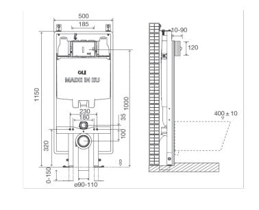 מיכל הדחה פנאומטי סמוי לקיר גבס 90OLI