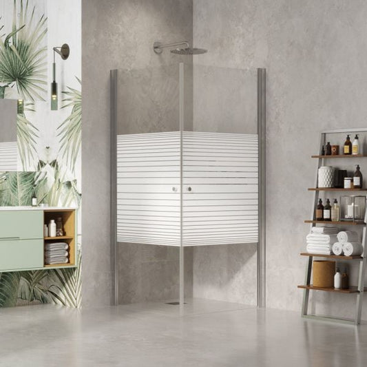 מקלחון פינתי בוסטון 80/80 (76-78) ניקל,  2 דלתות על ציר, פסים