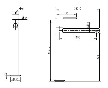 סדרת VOL316 | שחור מט ברז פרח גבוה פיה מסתובת PE