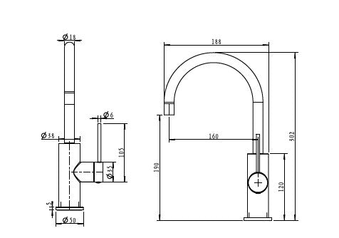 ברז ברבור קצר סדרת VOL316 | נירוסטה טבעי PE