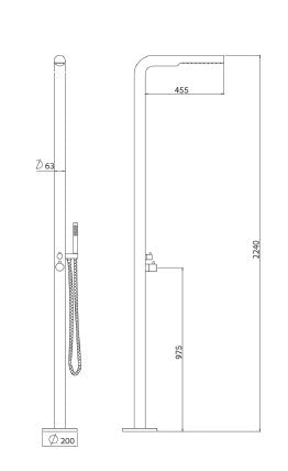 מוט מקלחת לגינה MINIMAL כולל צינור ומזלף PE