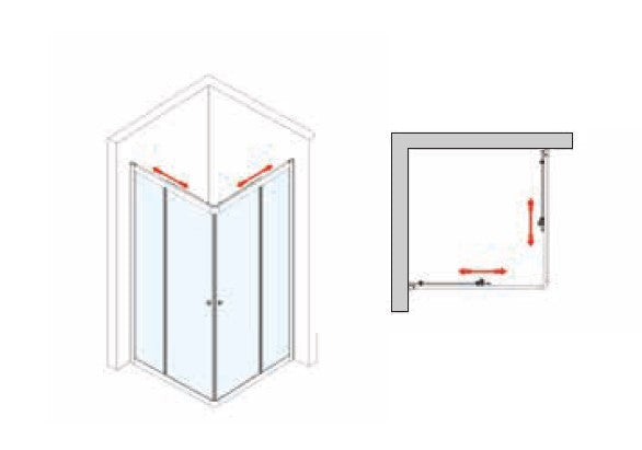 מקלחון פינתי לונגי 80/80 (77-79) ניקל,  2 דפנות קבועות+2 דלתות הזזה גרניט