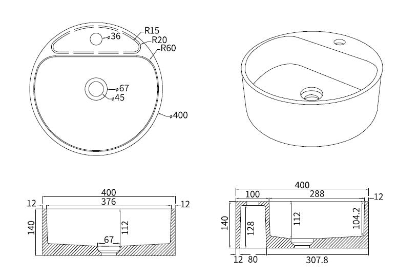 סט קונסולה- כיור עגול + מגש בטון+ רגליים כחול רויאל PE