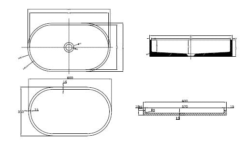 סט קונסולה- כיור אליפסה + מגש בטון+ רגליים, צבע לבחירה PE