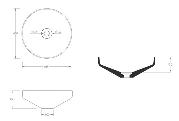 לבן מבריק כיור רחצה מונח עגול 40 ס"מ עם מכסה+רגל