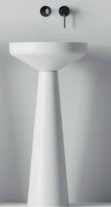 לבן מבריק כיור רחצה מונח עגול 40 ס"מ עם מכסה+רגל