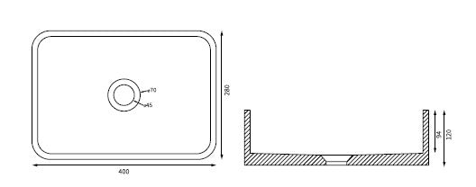 כיור מלבני מונח צבע בטון בהיר PE