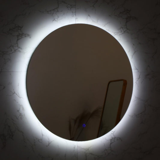 מראת לד אחורי עגולה מרחפת יוקרתית קוטר 60 שלשה גווני תאורה כולל מפיג אדים