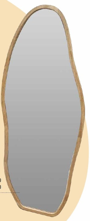 מראה קריסטלית אמורפית מסגרת עץ עומדת על רגל גודל מראה