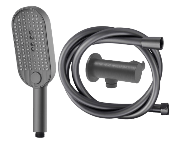 נאון סט רחצה הכולל מזלף 3 מצבים, צינור ונקודת מים עם מתלה צבע גרפיט מט