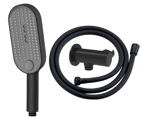 נאון סט רחצה הכולל מזלף 3 מצבים, צינור ונקודת מים עם מתלה צבע שחור מט