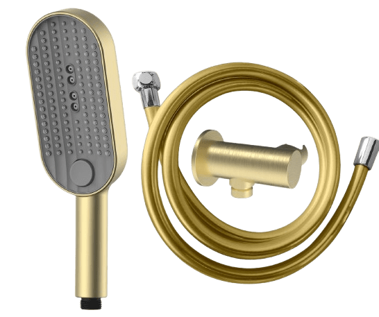 נאון סט רחצה הכולל מזלף 3 מצבים, צינור ונקודת מים עם מתלה צבע זהב מט